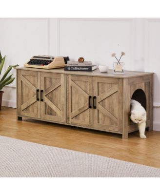 Double-Compartment Wooden Litter Box Enclosure, 47.2", Greige