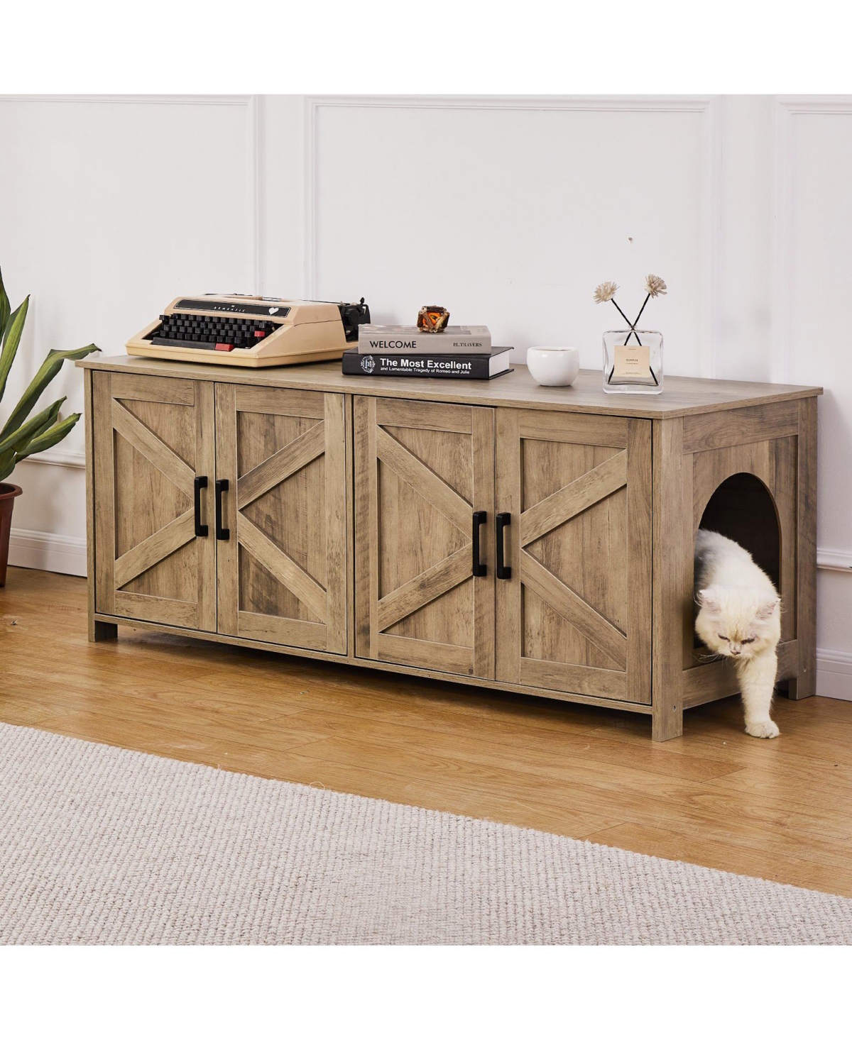 Cozito Double-Compartment Wooden Litter Box Enclosure, 47.2", Greige