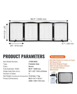 4-Panel Foldable Freestanding Pet Gate, 96.5" W x 32" H