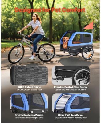 2-in-1 Foldable Pet Bike Trailer & Stroller, Holds up to 88 lbs