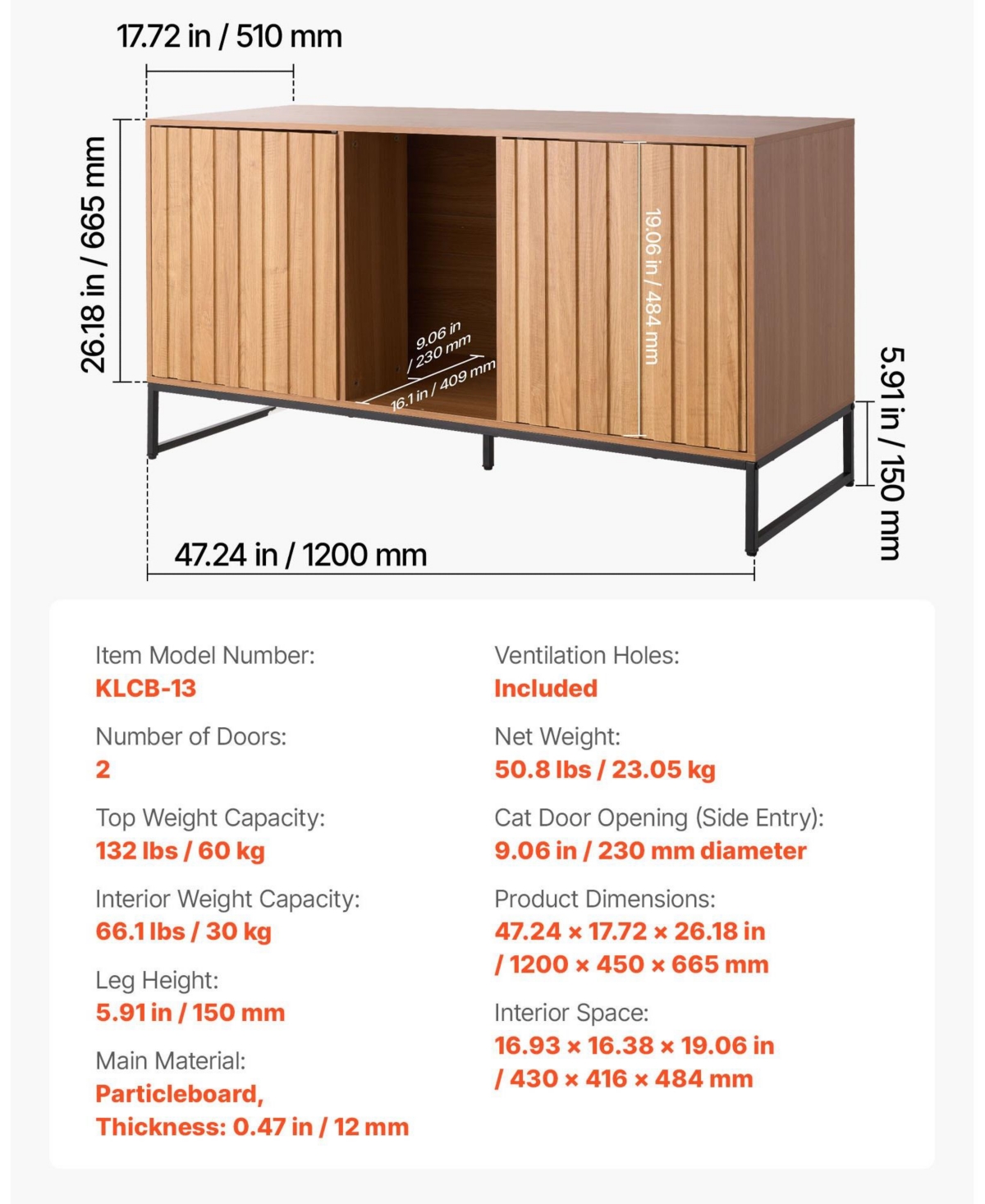 Cozito Large Wooden Litter Box Enclosure with Scratch Pad & Storage, 47.2"