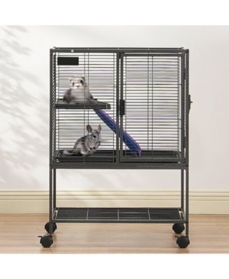 34" 2-Tier Rolling Small Animal Cage with Tray