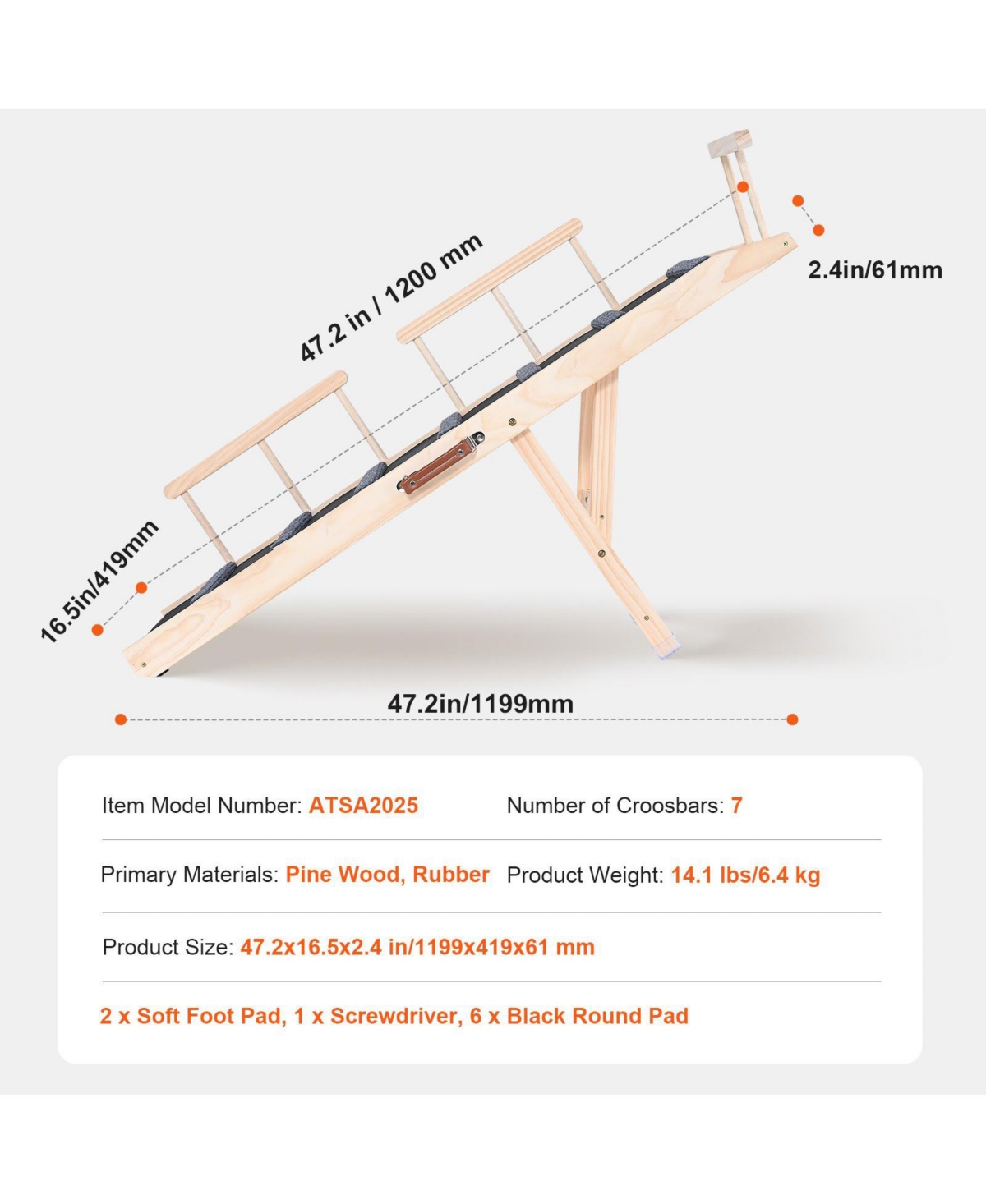 Cozito Adjustable Wooden Folding Pet Ramp, 47.2