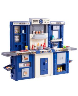 3-in-1 Kids Kitchen Playset with 74 PC Accessories & Realistic Sounds, Blue
