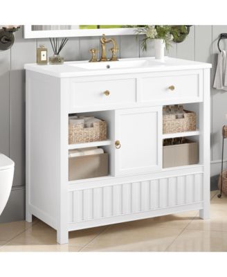 36 in. Bathroom Vanity with Sink, Multi-functional Bathroom Cabinet with Doors, Drawers and Storage Shelves