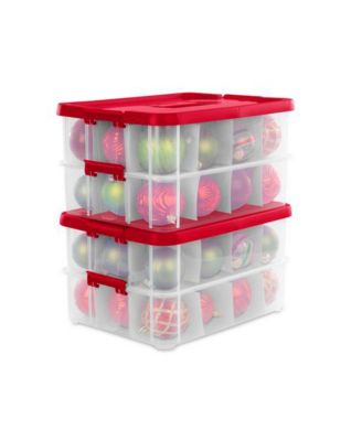 24 Compartment Stack and Carry Christmas Ornament Storage Box (4 Pack)