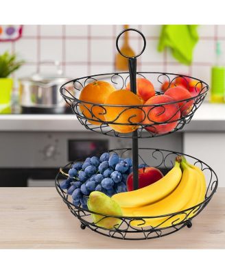 2-Tier Metal Countertop Fruit Basket & Bowl Stand - Stylish Storage for Kitchen & Dining