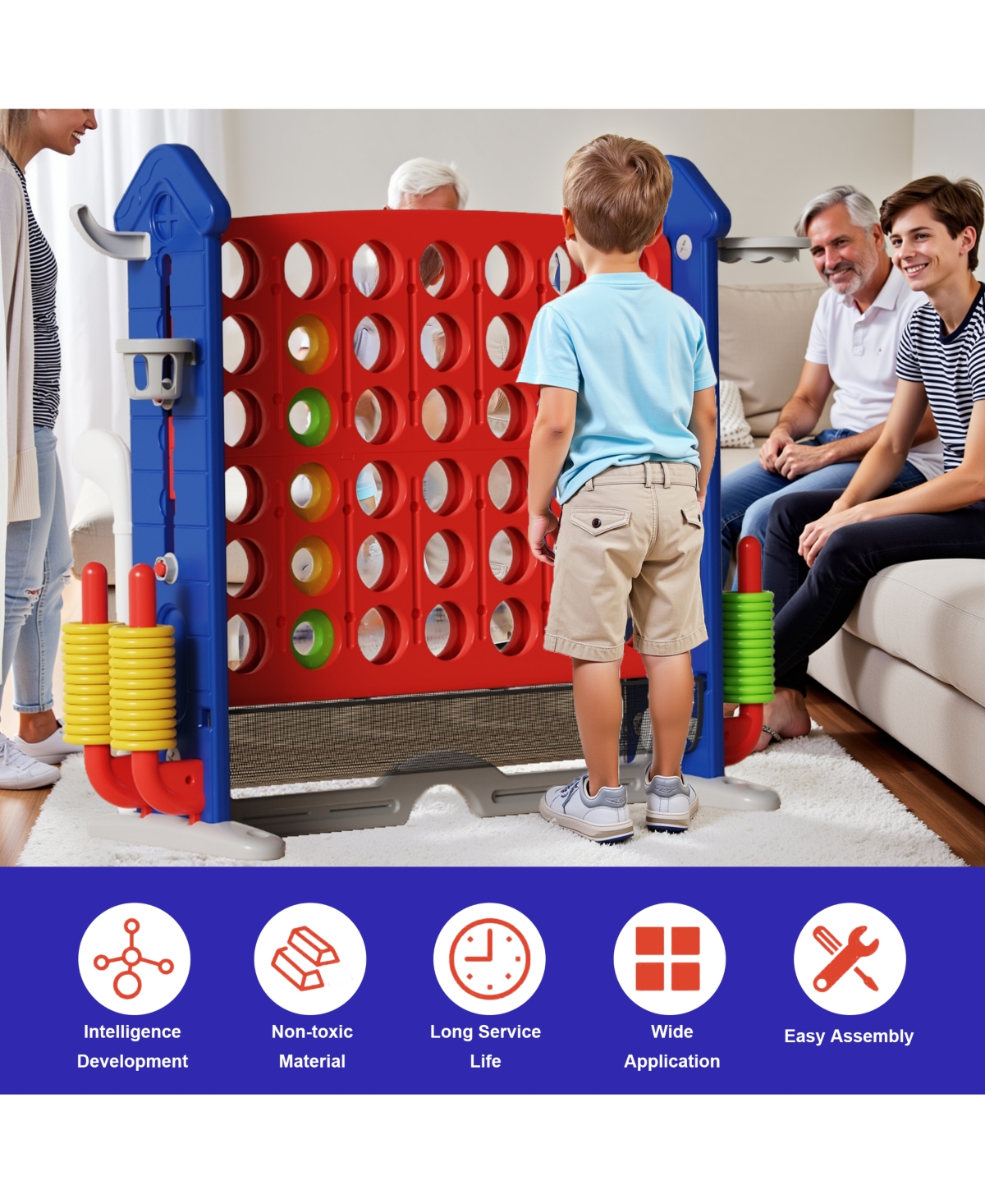 Flynama 4-in-1 Giant Game Set with Jumbo Connect 4, Basketball, Ring Toss & Golf. Adjustable, portable fun for kids & adults