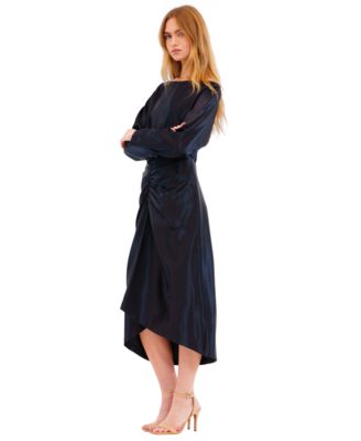 Women's Ruched Dolman-Sleeve Boat-Neck Midi Dress