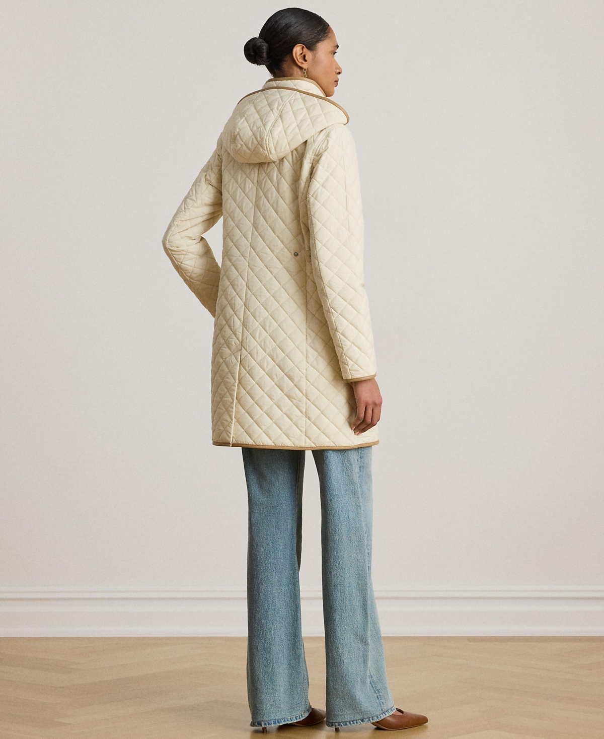 Lauren Ralph Womens Hooded Quilted Faux-Suede-Trim Coat