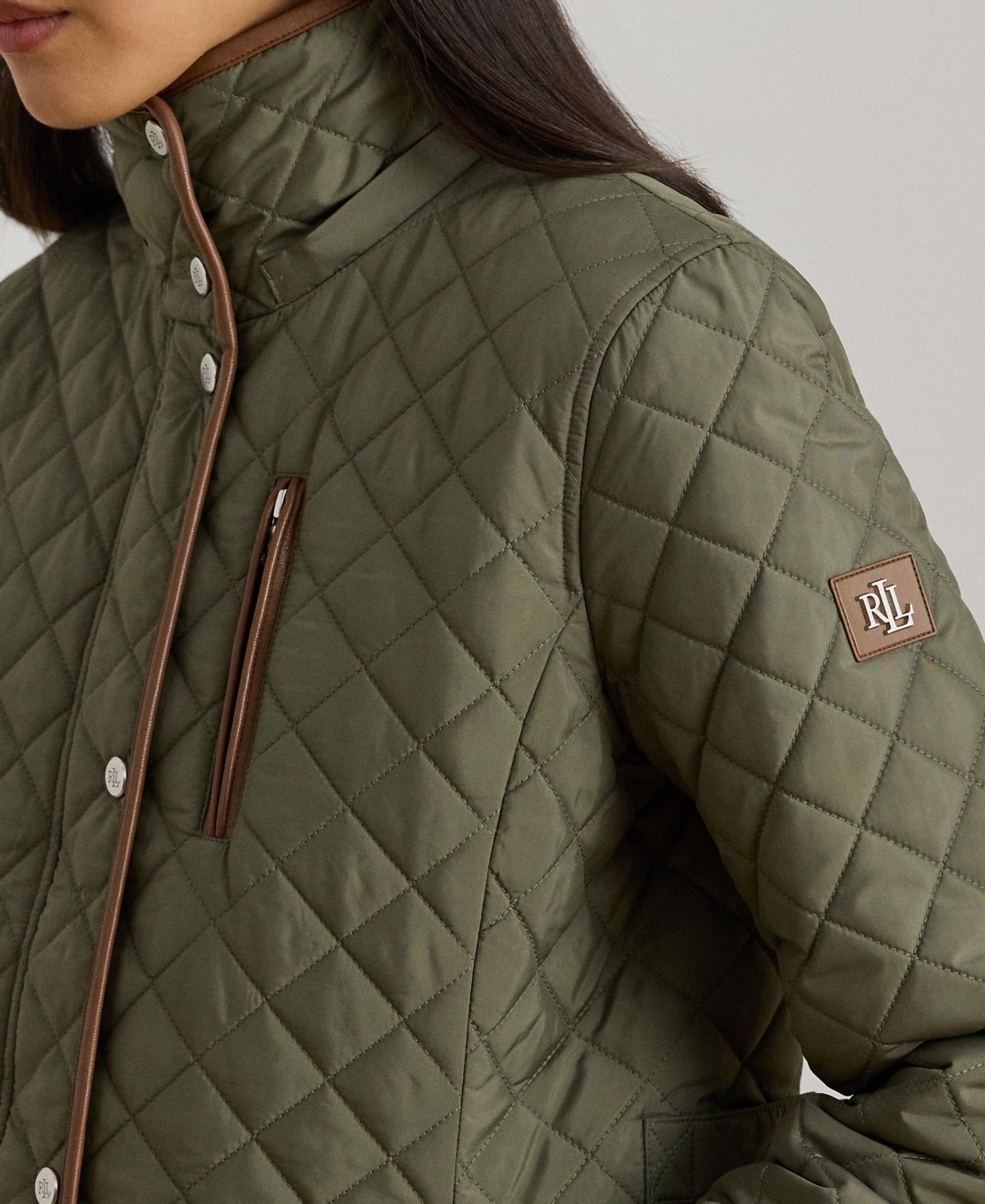 Lauren Ralph Womens Hooded Quilted Faux-Suede-Trim Coat