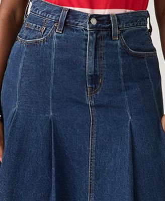 Women's Pleated Denim Midi Skirt