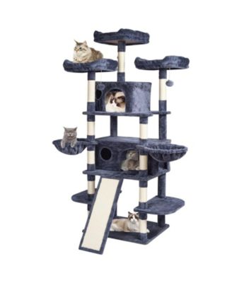 68.5" Multi-Level Cat Tree with Ramp & 2 Condos, Dark Gray