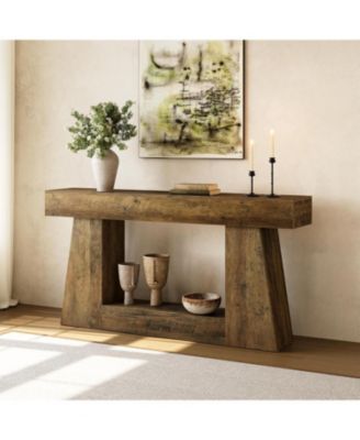 63" Farmhouse Console Table with Storage, Rustic Long Sofa Table for Entryway & Behind Couch, Narrow Hallway Table