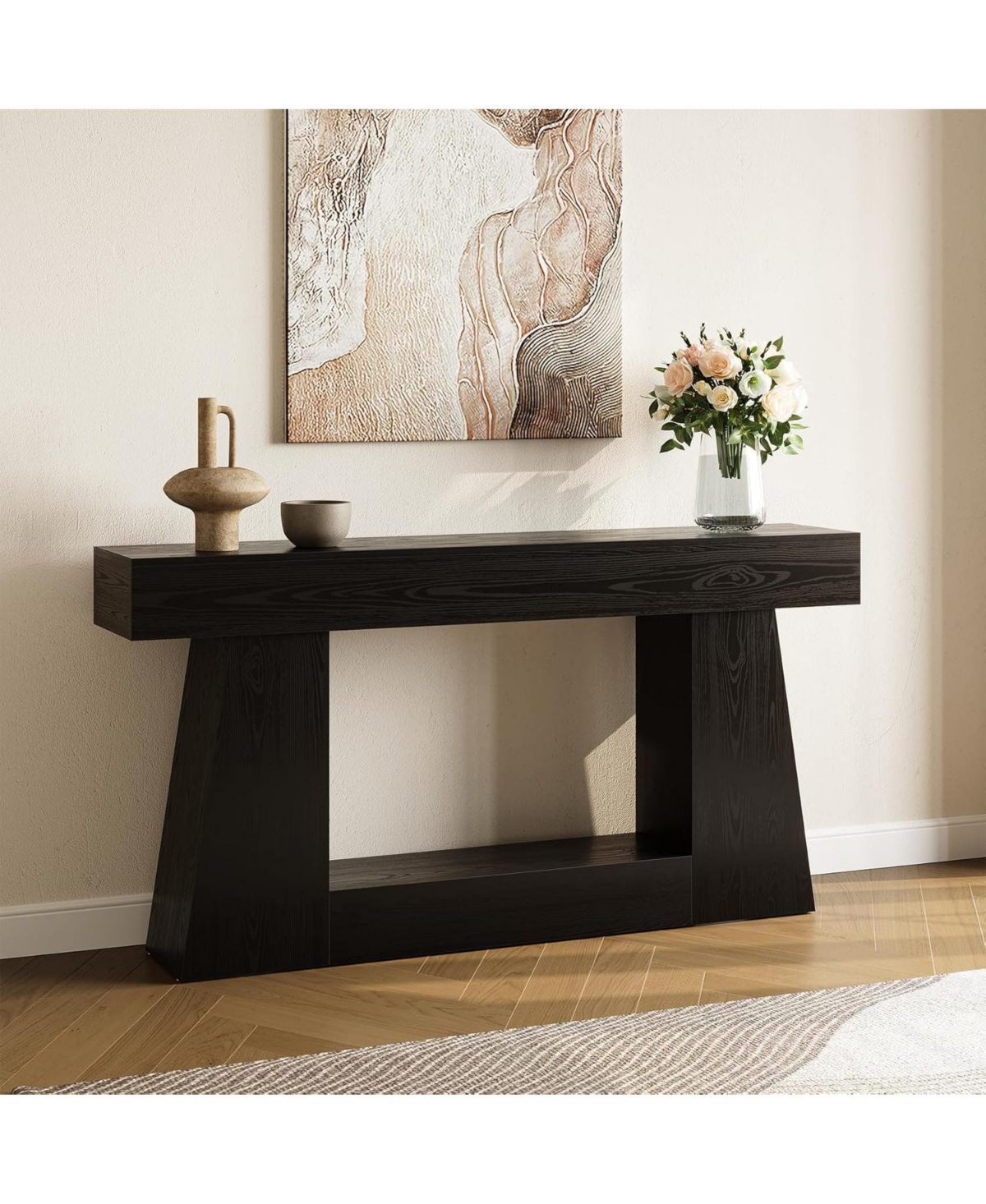 Tribesigns 63" Farmhouse Console Table with Storage, Rustic Long Sofa for Entryway & Behind Couch, Narrow Hallway