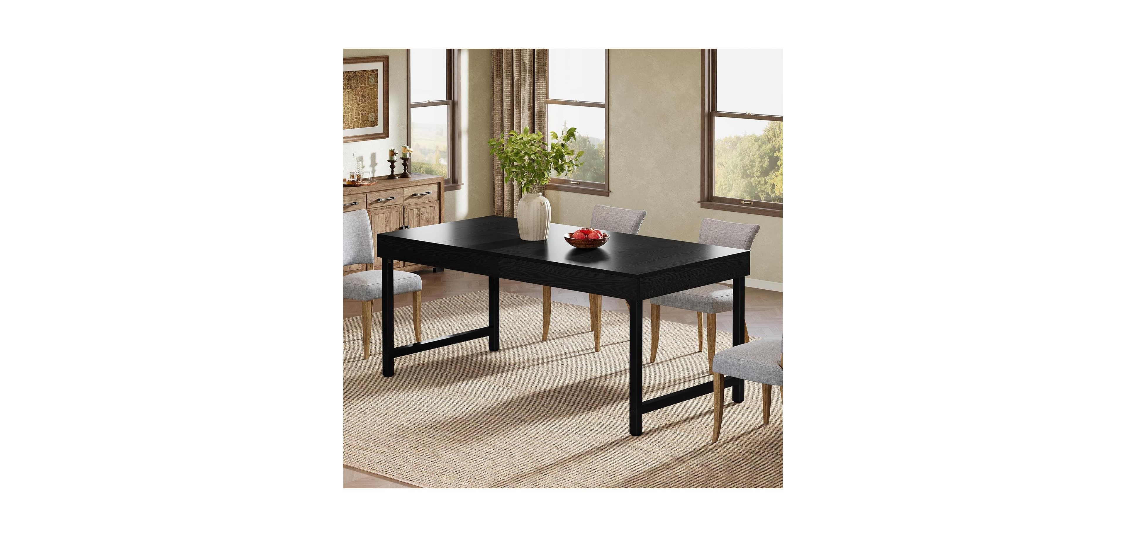 Tribesigns Farmhouse Dining Table for 4-6 People, 55 Inches Industrial Rectangular Kitchen Dinner