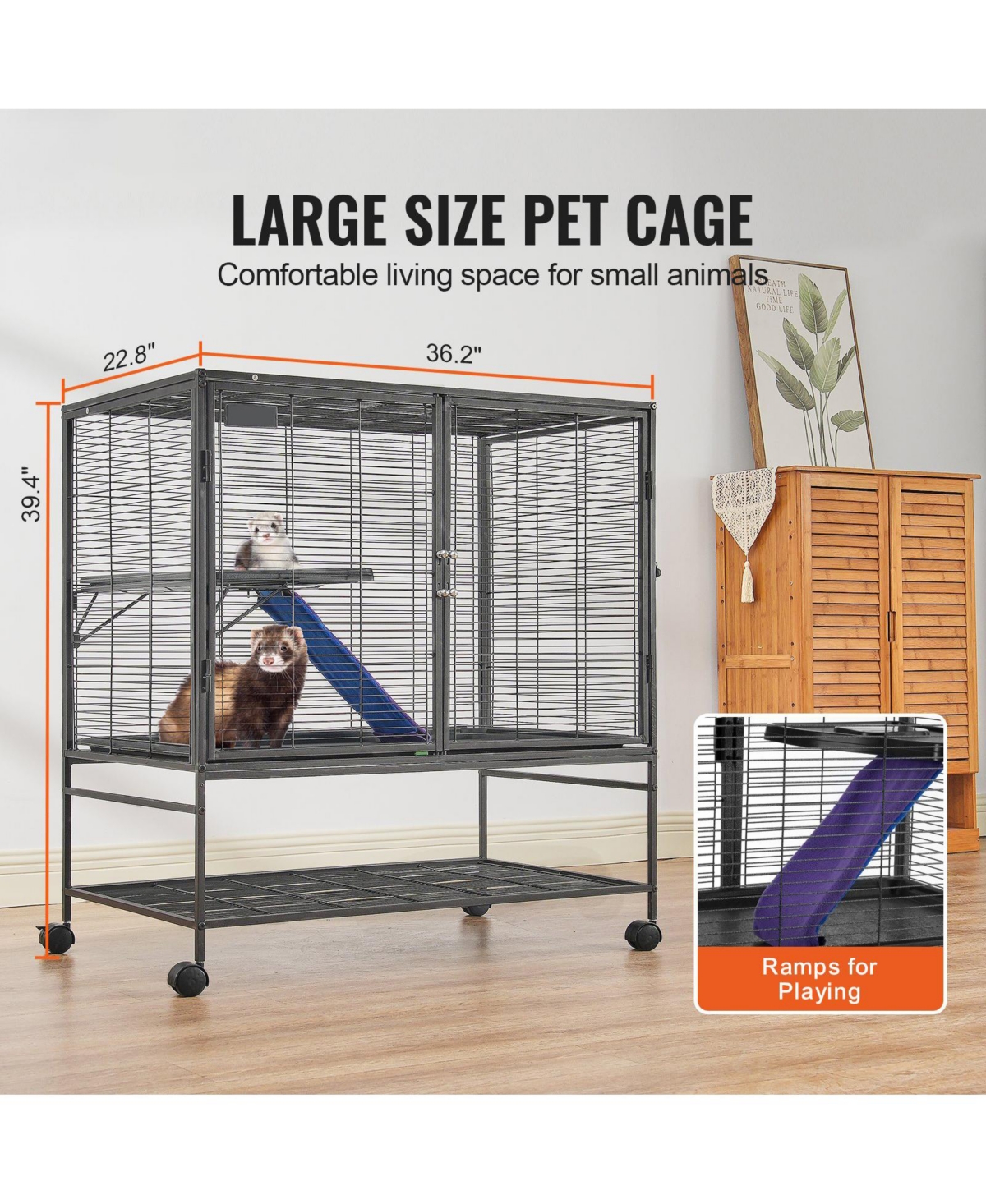 Cozito 2-Tier Rolling Small Animal Cage with Tray, 39