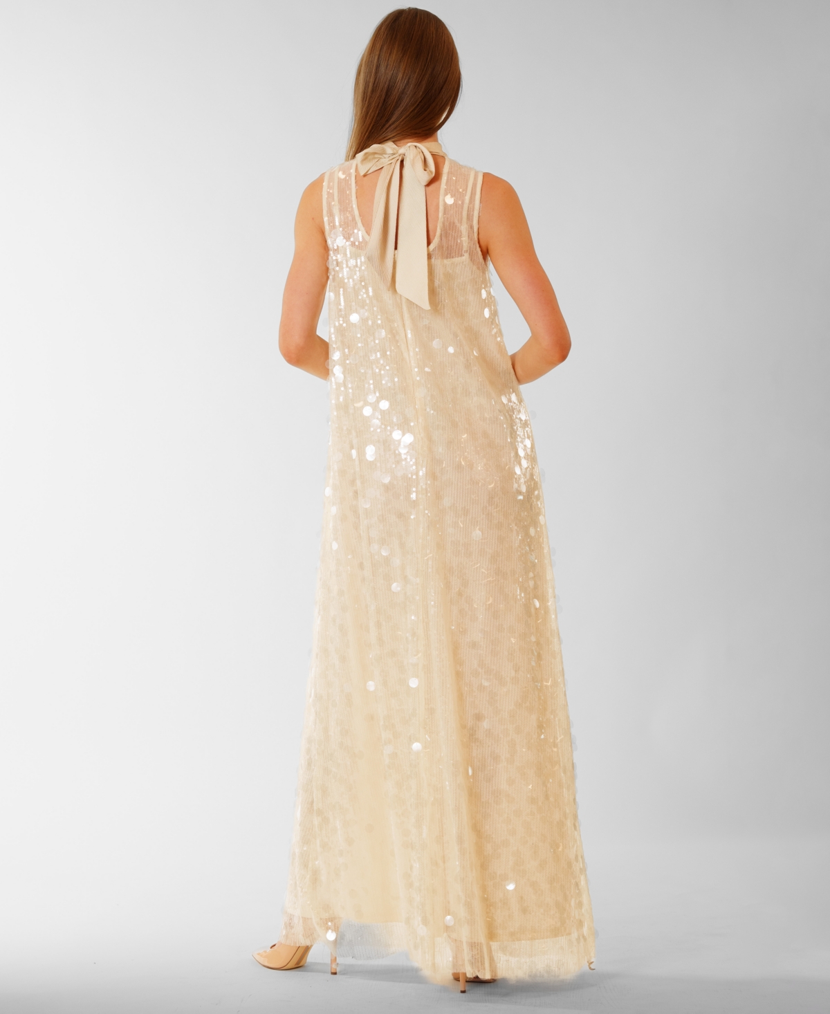 julia jordan Women's Tie Neck Sequin Mesh Dress