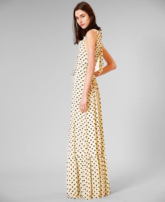 Women's Tie Neck Polka Dot Mesh Overlay Dress