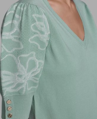 Petite Floral Print V-Neck Sweater