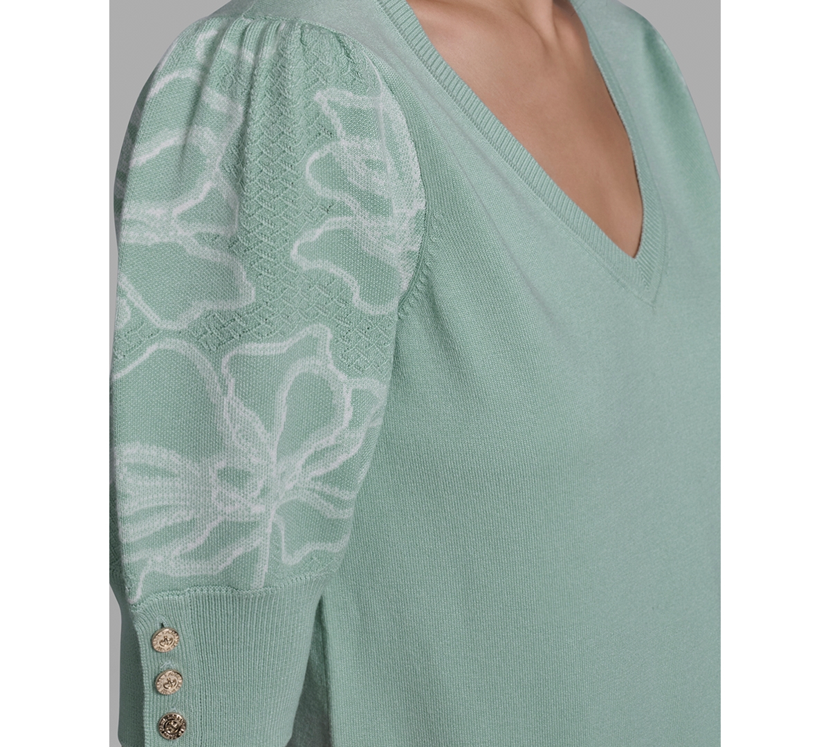 Karl Lagerfeld Paris Petite Floral Print V-Neck Sweater