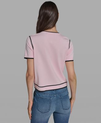 Petite Short-Sleeve Tipped Sweater
