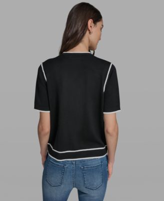 Petite Short-Sleeve Tipped Sweater