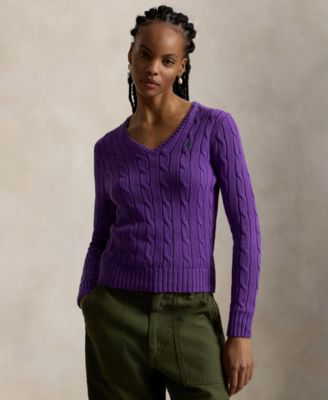 Women's Cable-Knit Cotton V-Neck Sweater