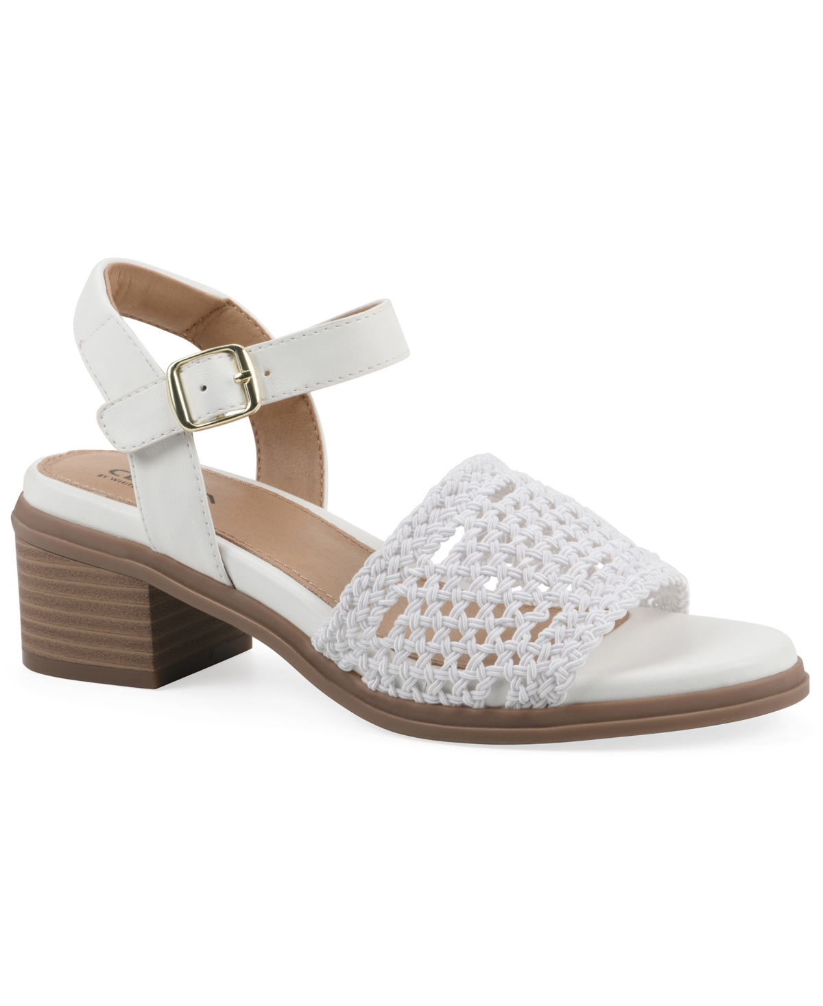 Cliffs by White Mountain Women's Cortland Block Heel Sandals - White Burnished Smooth