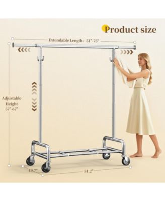 75" W Heavy Duty Clothes Rack Load 450 LBS, Metal Garment Storage with Shelf, Lockable Wheels & Anti-Slip Stoppers, Rolling Clothing Rack