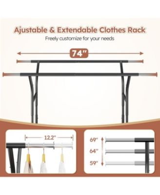 74" W Heavy Duty Clothes Rack, Double Rods Clothing Rack Load 630 LBS, Rolling Clothes Racks，Garment Rack with shelves