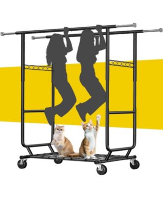 Heavy Duty Clothes Rack, Rolling Clothing Racks for Hanging Clothes with Wheels, Adjustable & Commercial Garment Rack