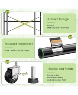 80.32" H Clothes Rack,Rolling Clothing Racks for Hanging Clothes Heavy Duty Portable Garment Rack with Wheels