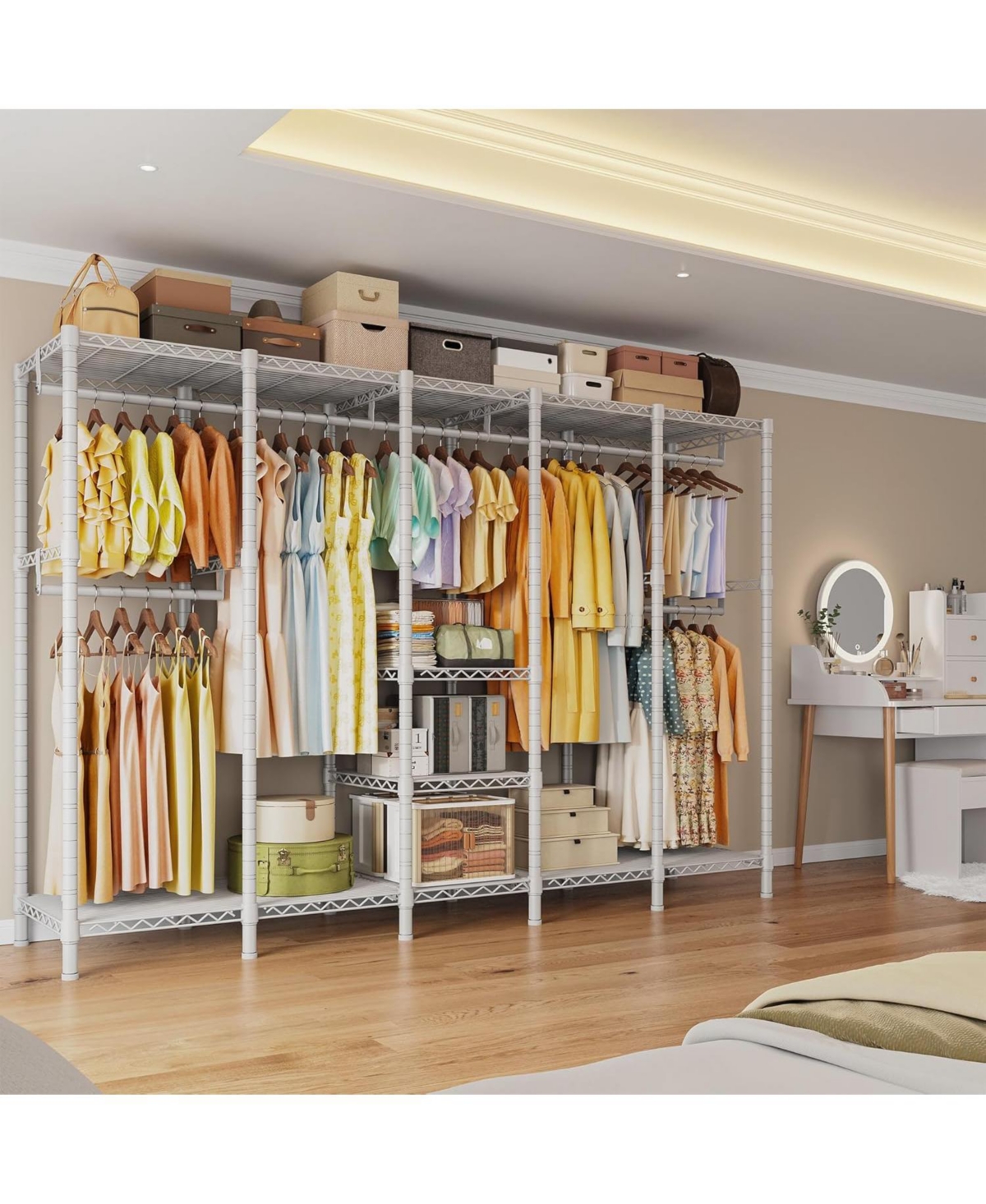 Raybee 88.2" W Clothes Rack Heavy Duty Clothing Racks for Hanging Clothes Freestanding Garment Rack for Bedroom