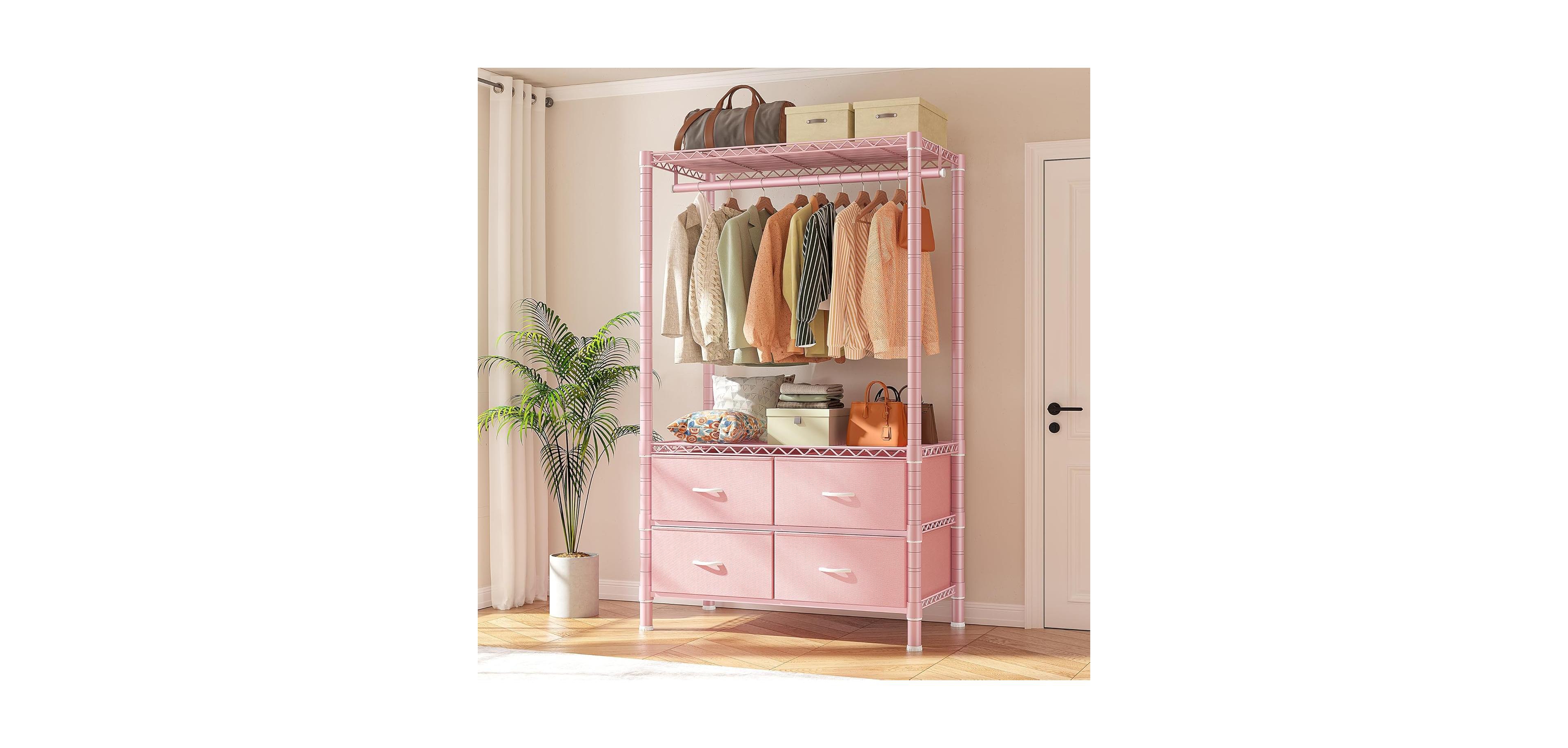 Raybee Clothes Rack, Clothing Rack for Hanging Clothes with 4 Drawers Load 420LBS Heavy Duty Garment Rack with Drawers
