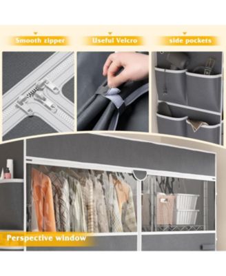 Clothes Rack with Cover Clothing Racks for Hanging Clothes Heavy Duty Portable Closet with Wheels，Rolling Garment Rack for Bedroom