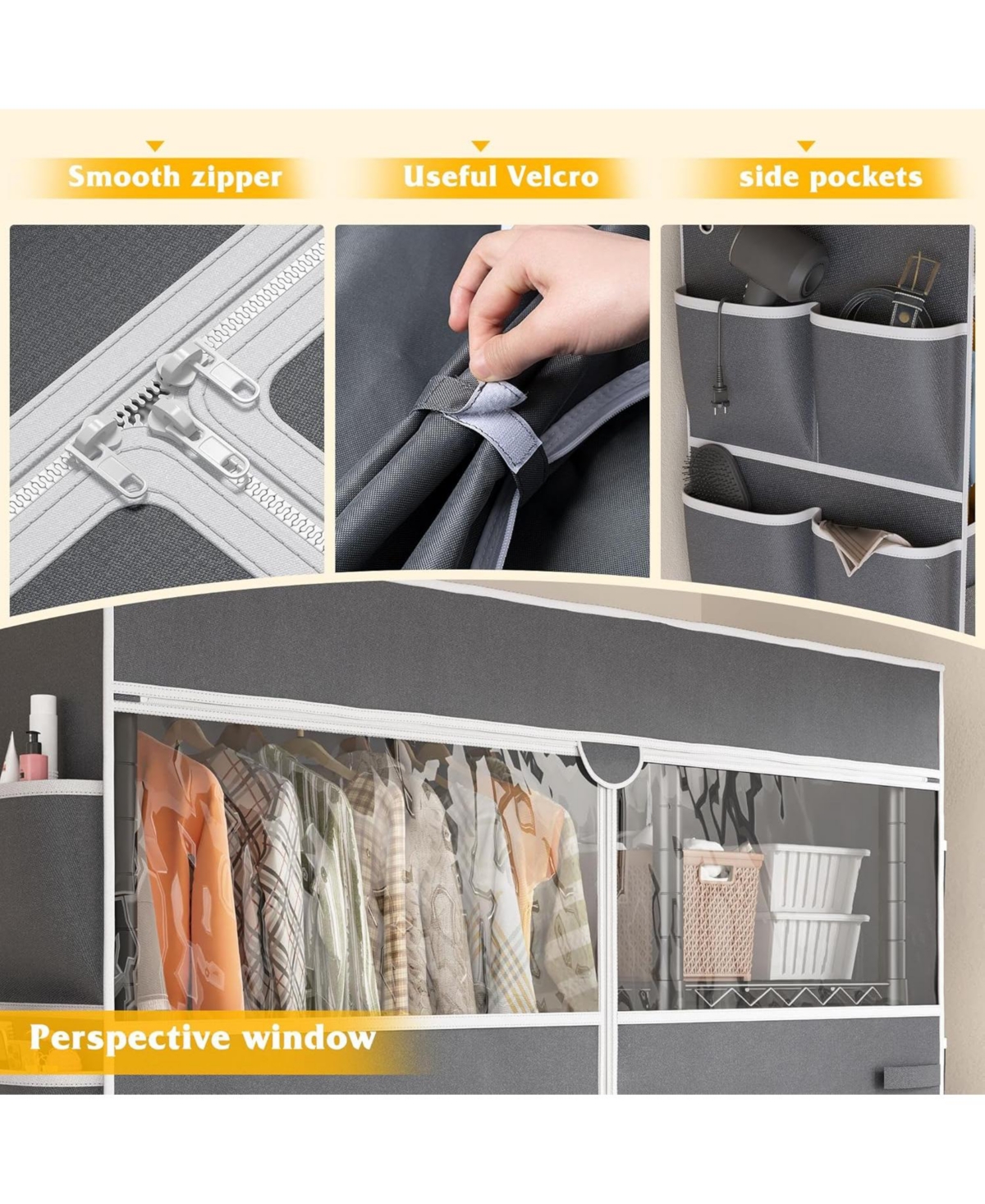 Raybee Clothes Rack with Cover Clothing Racks for Hanging Clothes Heavy Duty Portable Closet with Wheels，Rolling Garment Rack for Bedroom