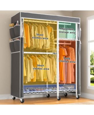 Clothes Rack with Cover Clothing Racks for Hanging Clothes Heavy Duty Portable Closet with Wheels，Rolling Garment Rack for Bedroom