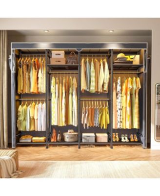 Clothes Rack with Cover Heavy Duty Clothing Racks for Hanging Clothes Adjustable Metal Portable Closet for Bedroom