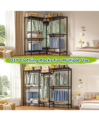 Clothes Rack Heavy Duty，Clothing Racks for Hanging Clothes with 5 Adjustable Hanging Rods, Metal Garment Rack for Bedroom, Laundry Room