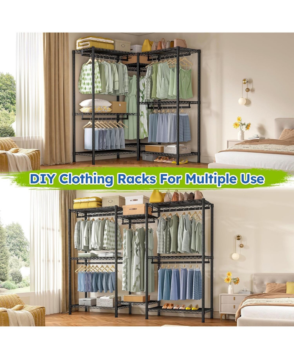 Raybee Clothes Rack Heavy Duty，Clothing Racks for Hanging Clothes with 5 Adjustable Hanging Rods, Metal Garment Rack for Bedroom, Laundry Room