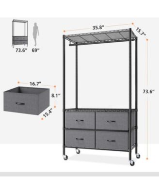 Rolling Clothes Rack for Hanging Clothes, Clothing Rack with 4 Fabric Drawers and Wheels