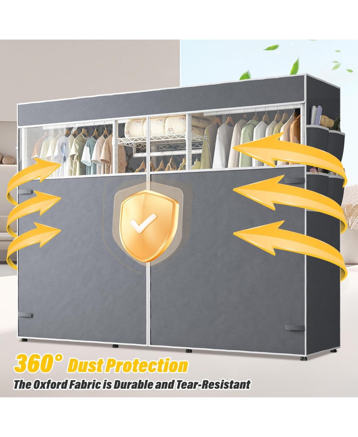 Raybee Heavy-Duty Clothes Rack with Cover, Portable Closet with Shelves, Adjustable Hanging Storage, Holds up to 905 lbs