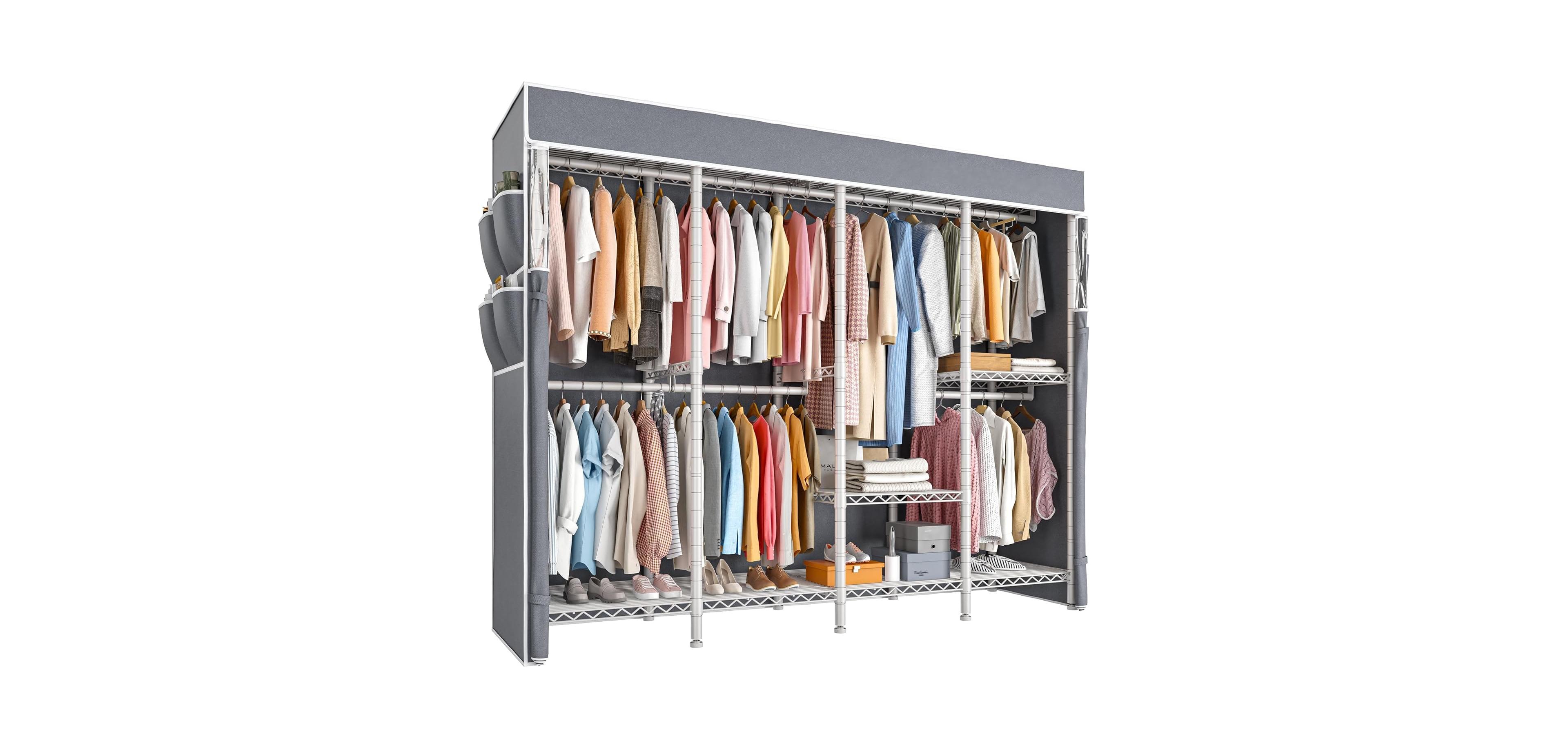 Raybee Clothes Rack with Cover,1100 Lbs,Clothing Racks for Hanging Clothes Heavy Duty,Portable Closet with Shelves,Adjustable