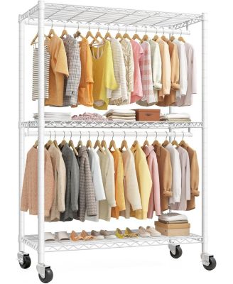 Rolling Clothes Rack, Clothing Racks for Hanging Clothes,Heavy Duty Garment Rack with Wheels and Adjustable Feet,Metal Portable Closet