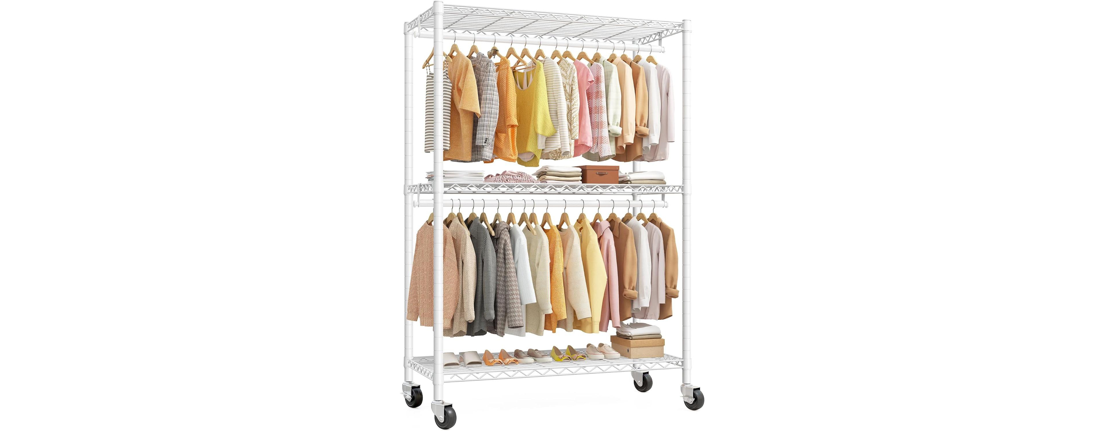 Raybee Rolling Clothes Rack, Clothing Racks for Hanging Clothes,Heavy Duty Garment Rack with Wheels and Adjustable Feet,Metal Portable Closet