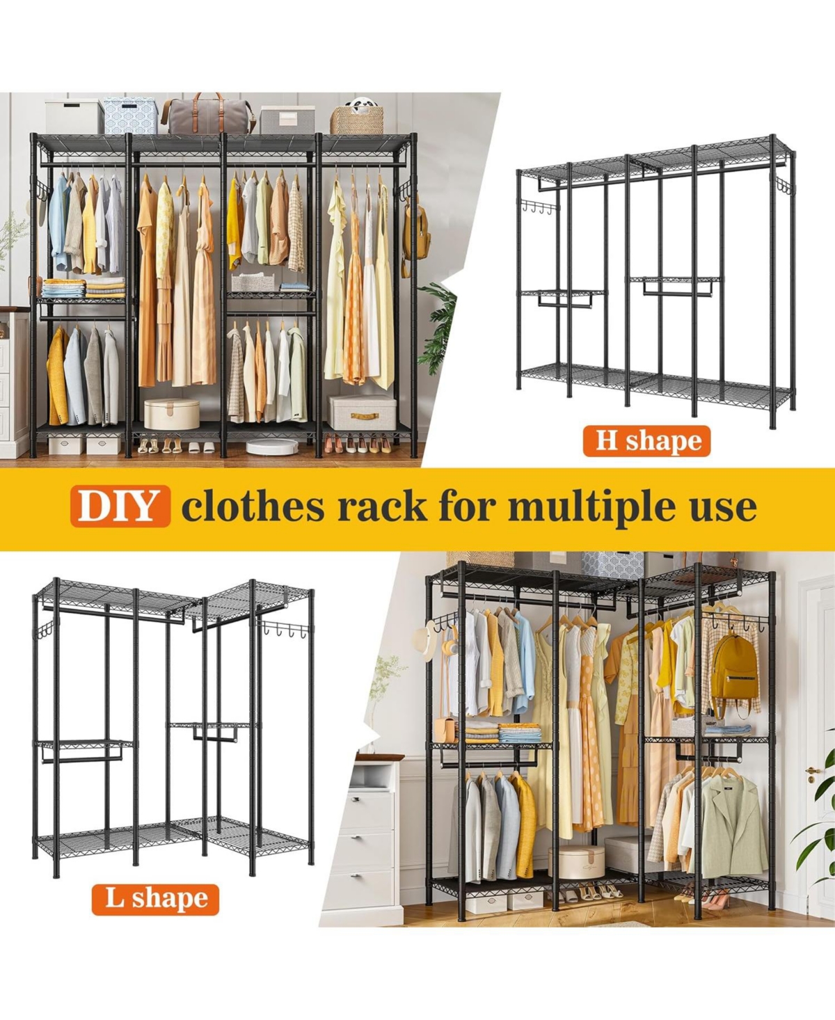 Raybee Clothes Rack Heavy Duty Clothing Racks for Hanging Clothes Loads 1100LBS, Garment Rack Freestanding for Bedroom