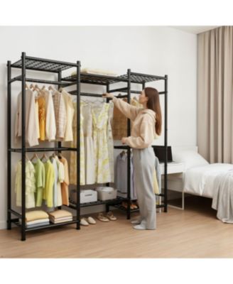 Portable Closet,Clothes Rack with 5 Hang Rods & 6 Shelves,Clothing Racks for Hanging Clothes,Metal Garment Rack for Bedroom,Large Capacity