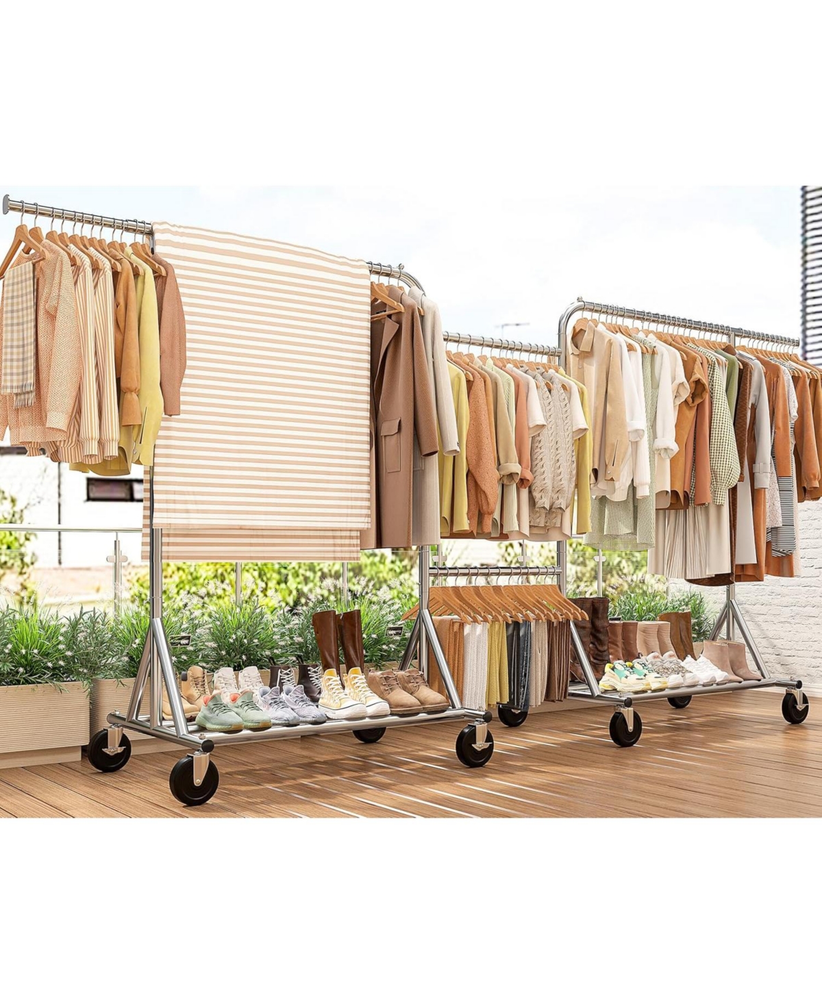 Raybee Heavy-Duty Clothes Rack, 117" W Rolling Rack with Wheels, 600 Lbs Load Capacity, Holds 240+ Clothes, Portable, Adjustable, Garment Rack