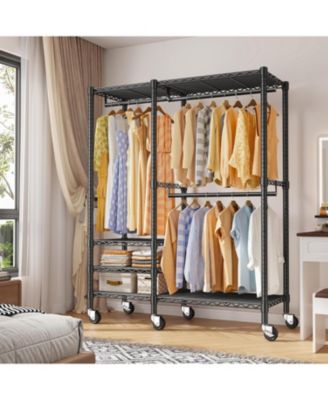 79" H Clothes Rack, Clothing Racks for Hanging Clothes, Portable Closet with Wheels and 4 Tiers Adjustable Shelves